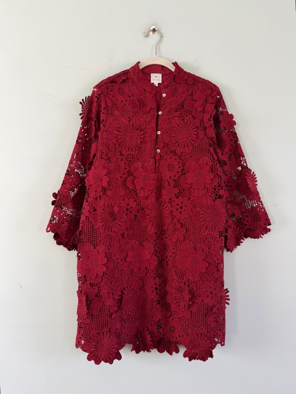 NWT J.Marie Seraphina Floral 3D Lace 3/4 Maroon Wine Preppy Shift Dress - Picture 2 of 7